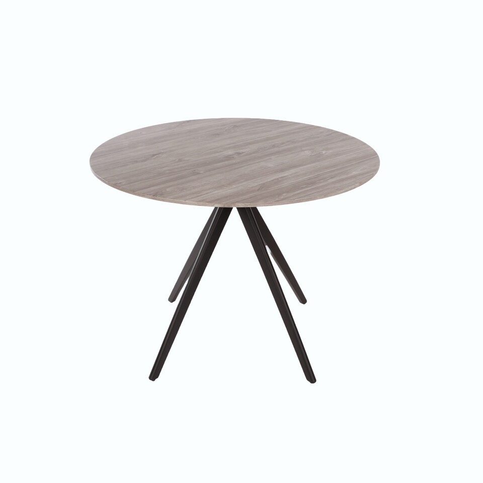 image 1 of Aspen Compact Round Dining Table - Durable Wood-Effect or Sintered Stone Top with Black Metal Pedestal Legs | Grey | Grey | Small | 1