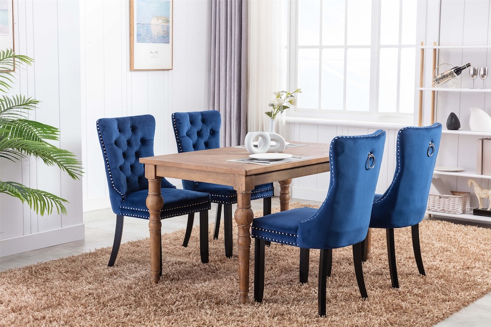 image 1 of Romsey Set of 4 Modern Velvet Dining Chairs with Solid Oak Legs