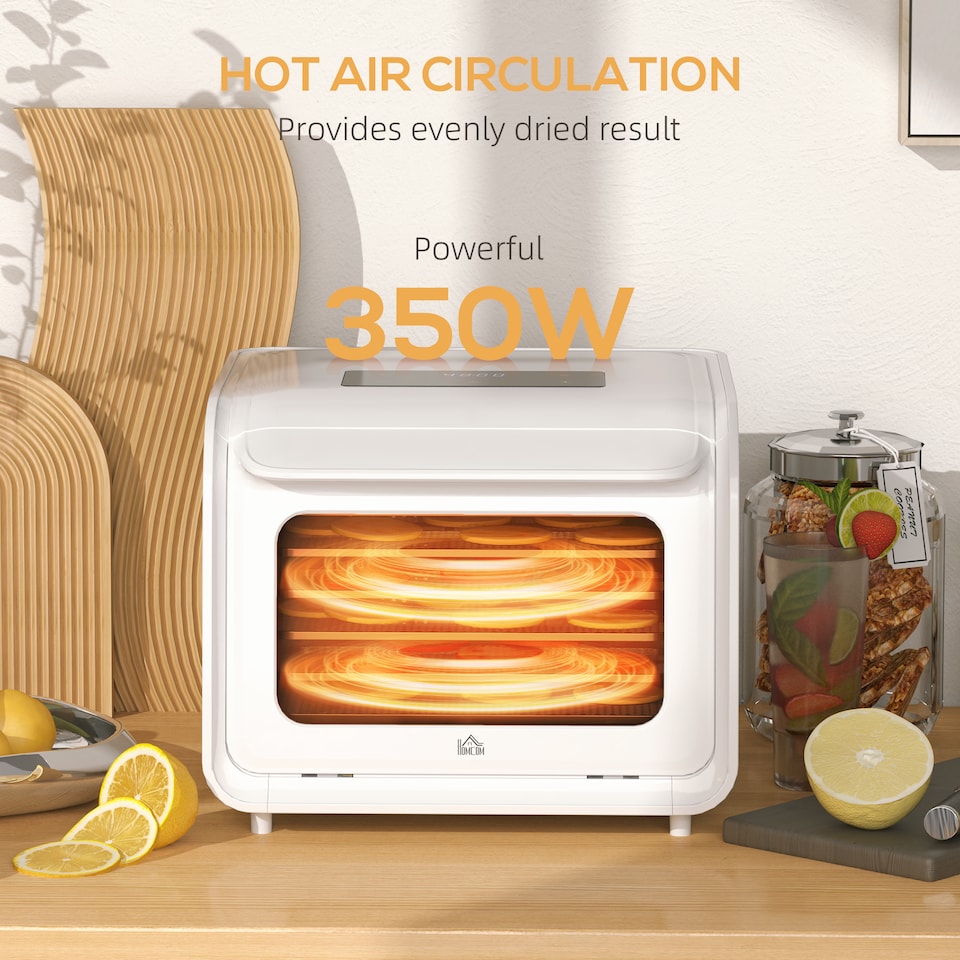image 1 of HOMCOM Digital Food Dehydrator with 6 Stainless Steel Tray, 350W Food Dryer Machine with LED Touch Panel, Adjustable Temperature, 48H Timer for Drying Fruit, Meat, Vegetable, Jerky, Pet Treat, White