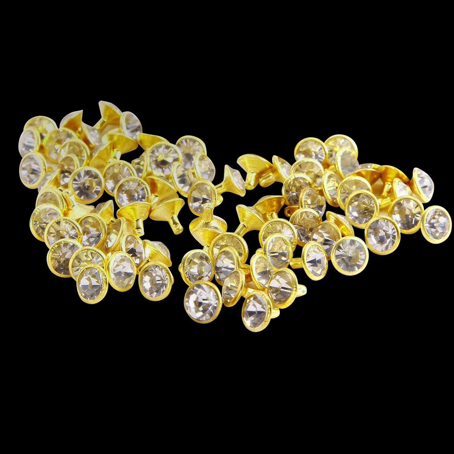 Neel Blue 10mm Flat Clear Crystal Rivets, Diamante Acrylic Studs with Pins in Gold
