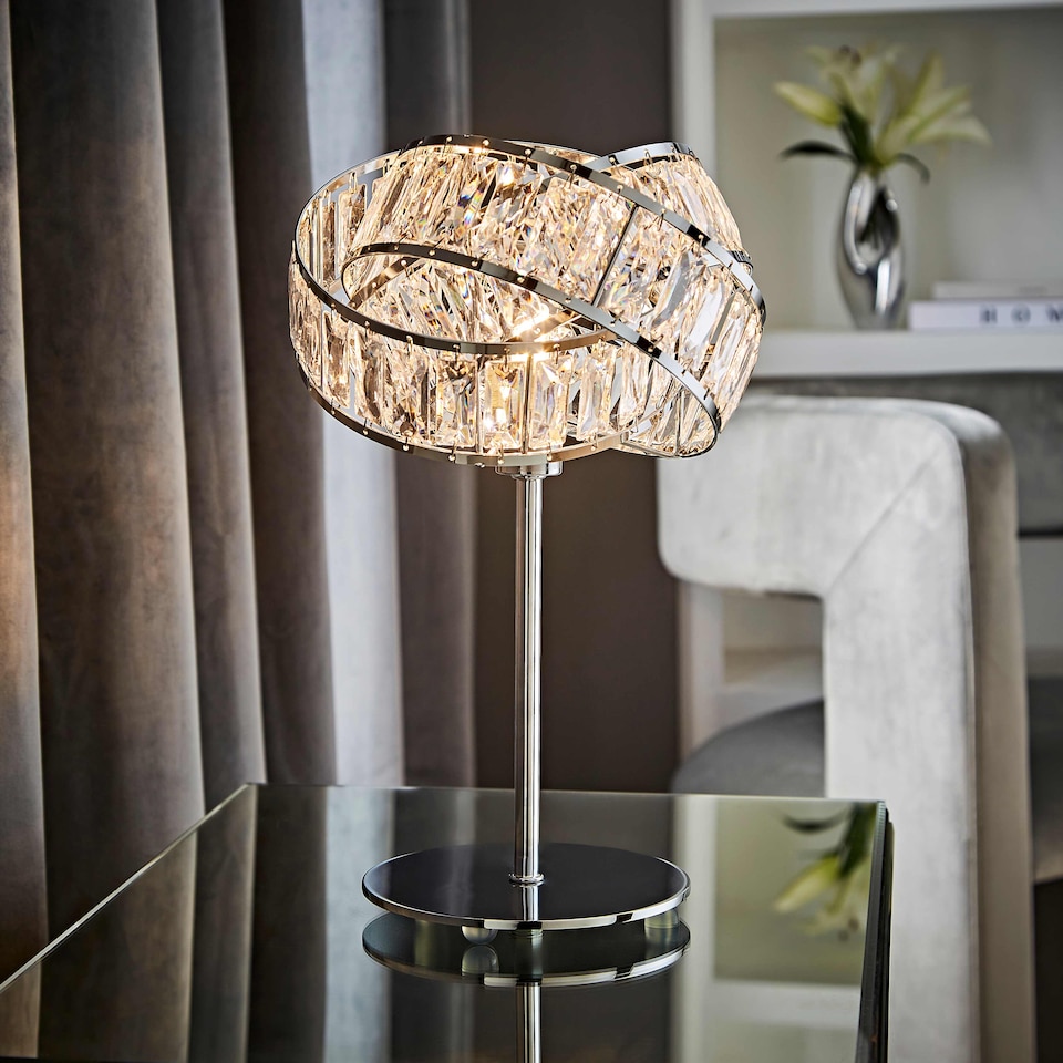 image 1 of ValueLights Polished Chrome And Clear Acrylic Jewel Intertwined Rings Design Table Lamp