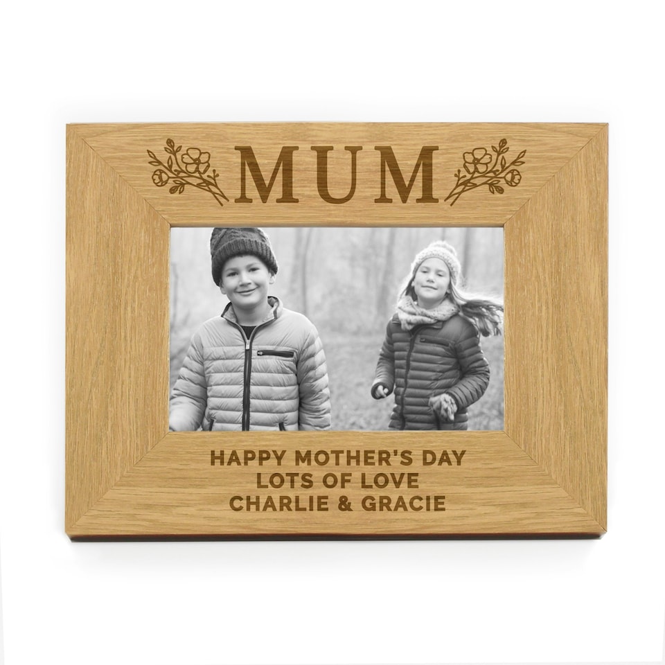 image 1 of Personalised Floral Mum 6x4 Oak Finish Photo Frame Brown | One Size