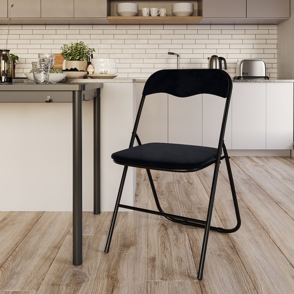 image 1 of 6 Pc Folding Lightweight Chair Set Portable Metal Frame PVC Velvet Ribcord Seats | Multi | Black Velvet