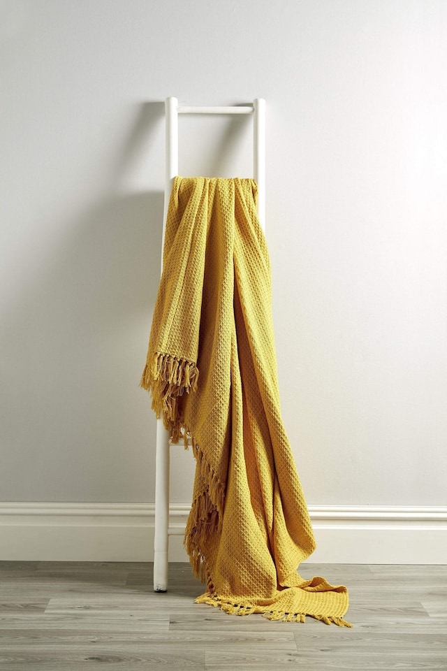 image 1 of Lisbon Pure Cotton Honeycomb Throw in Ochre, 127 x 152cm