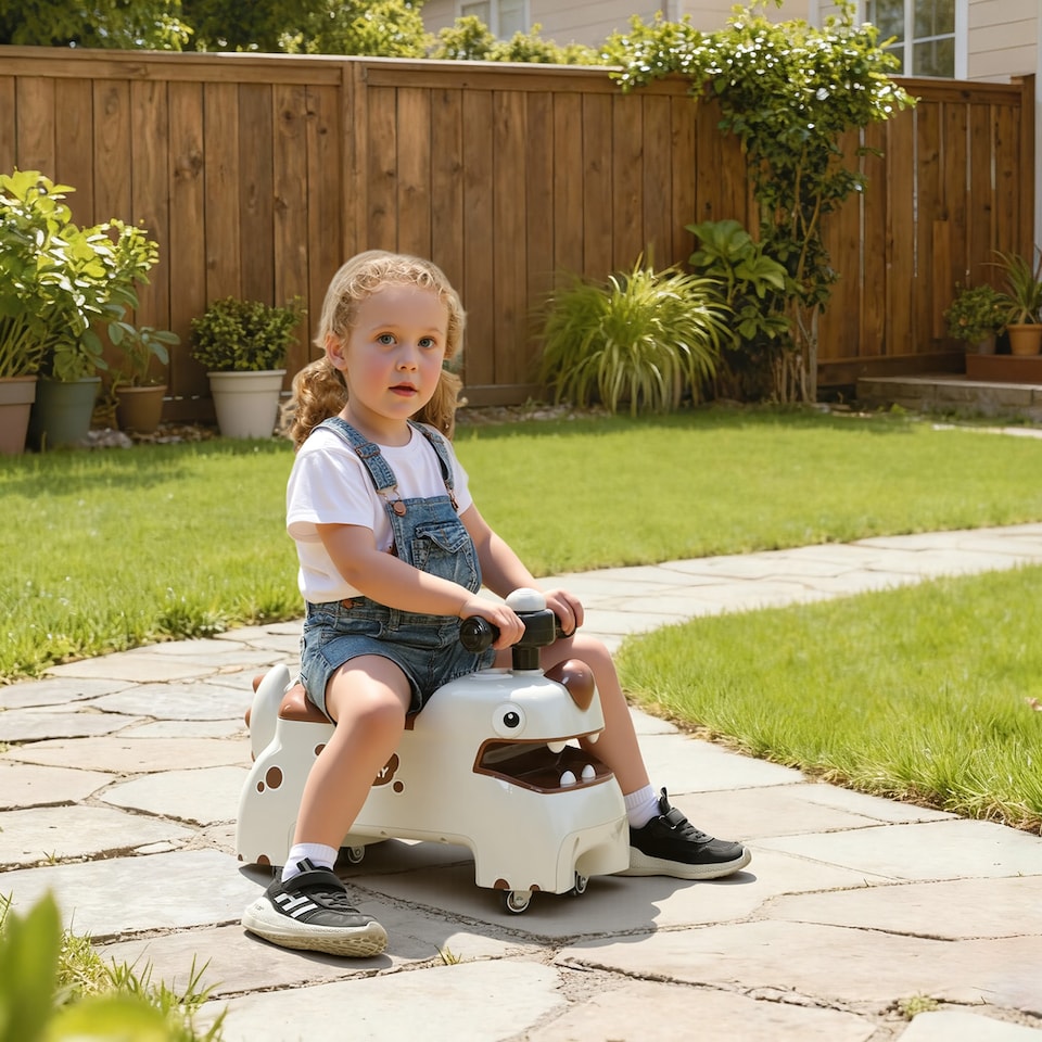 image 1 of AIYAPLAY Kids Ride On Car, Dinosaur Shape Baby Toddler Walker, Cream White