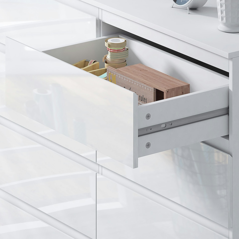 image 1 of FWStyle Stora 8 Drawer Wide 4+4 Chest Of Drawers - White Gloss Front
