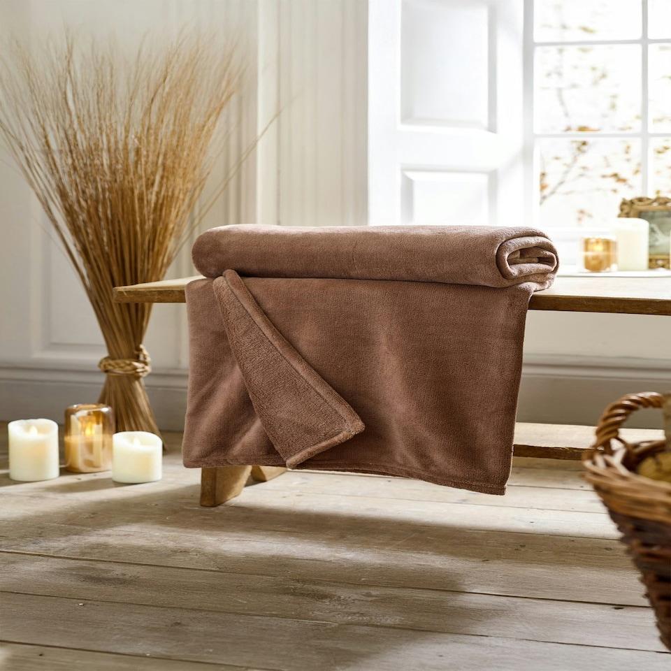 image 1 of Snuggle Touch 140 x 180cm Soft Blanket - Solid Colour Plain Throws | Brown | Umber | 1