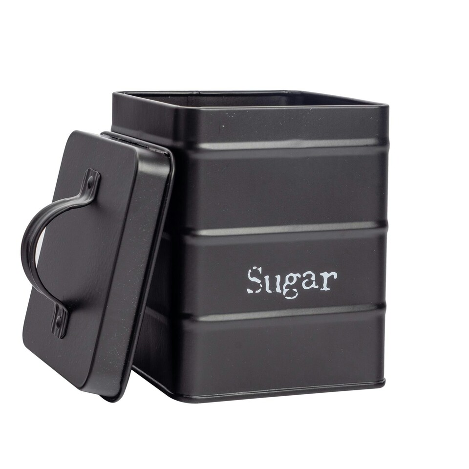 image 1 of Harbour Housewares Black Vintage Metal Kitchen Sugar Canister Kitchen Caddy Kitchen Storage Containers Canisters