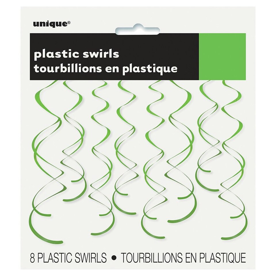Unique Party 8 Plastic Swirls Decorations - Lime Green - Unique Party