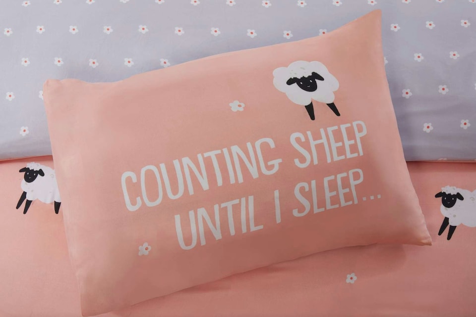 image 1 of Counting Sheep Cotton Duvet Cover Set Cover with Pillowcase | Pink | King | 1