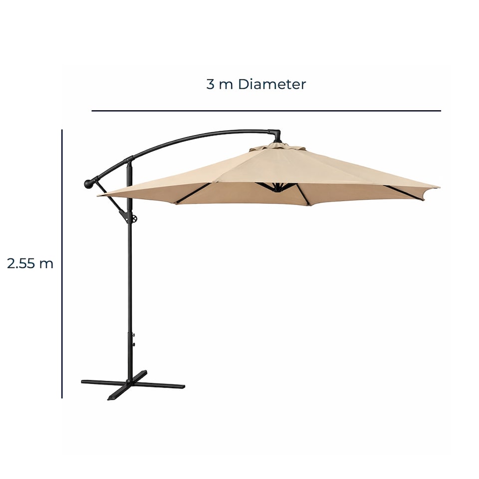 image 1 of Jack Stonehouse 3m Banana Cantilever Hanging Parasol for Garden Patio - Beige