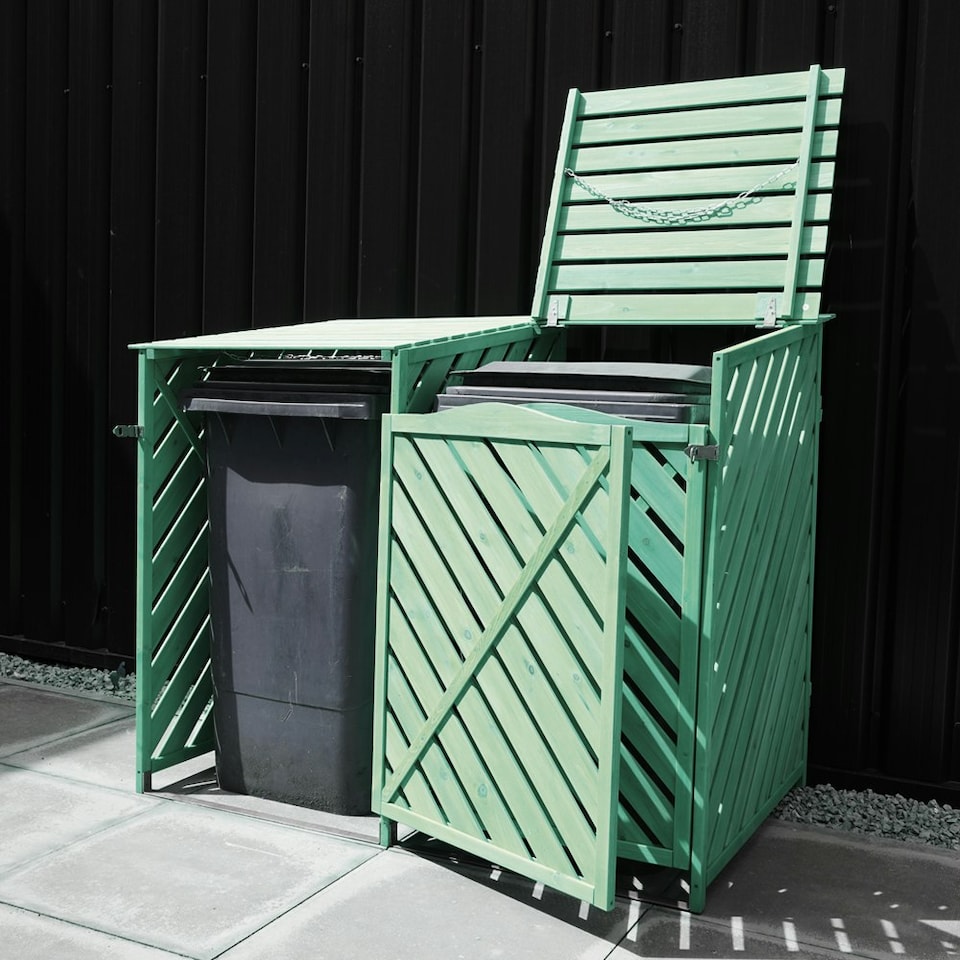 image 1 of Wooden Double Wheelie Bin Storage - Green