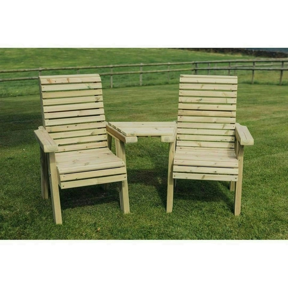 image 1 of Ergonomic Companion Set, Wooden Love Seat - Angled - L100 x W170 x H105 cm - Fully Assembled - Set of Waterproof Cushions Included