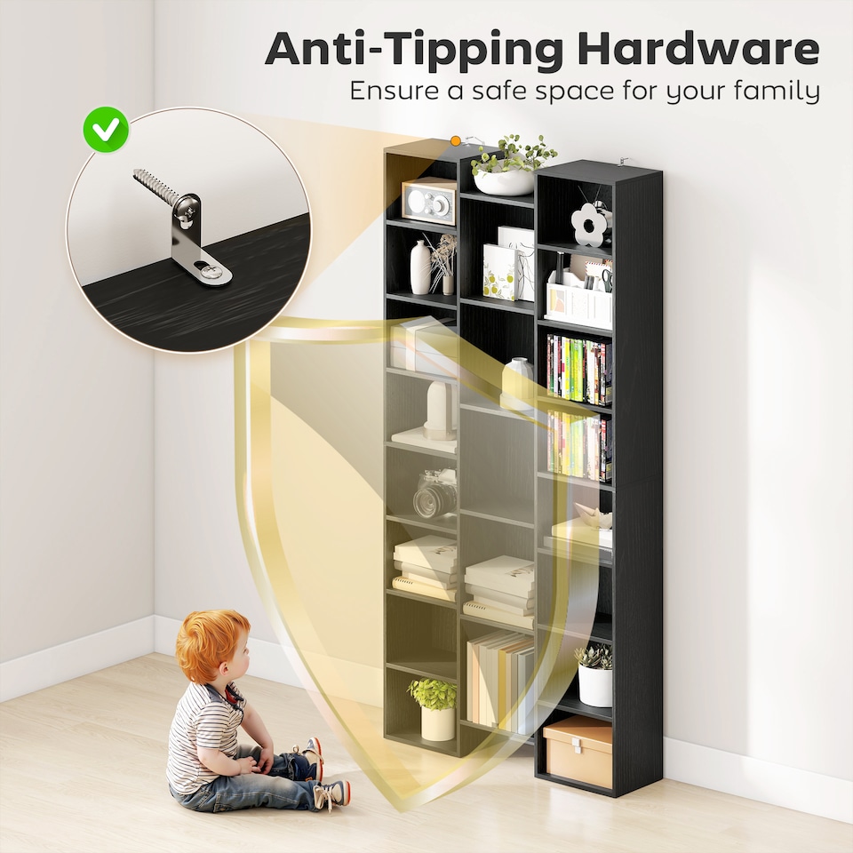 image 1 of HOMCOM 21-Cube Tall Bookcase, Modern Cube Book shelf with 10 Adjustable Shelves, Freestanding Multi-Functional Storage Unit for Living Room, Home Office, Bedroom, 181 x 89.5W cm, Black | Black | Black