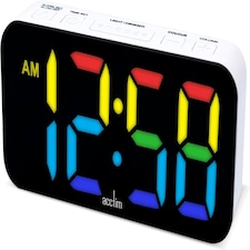 Acctim Jaxon White Digital Alarm Clock, LED Colour Changing Display, USB-C Mains Powered, USB-C Charging Port