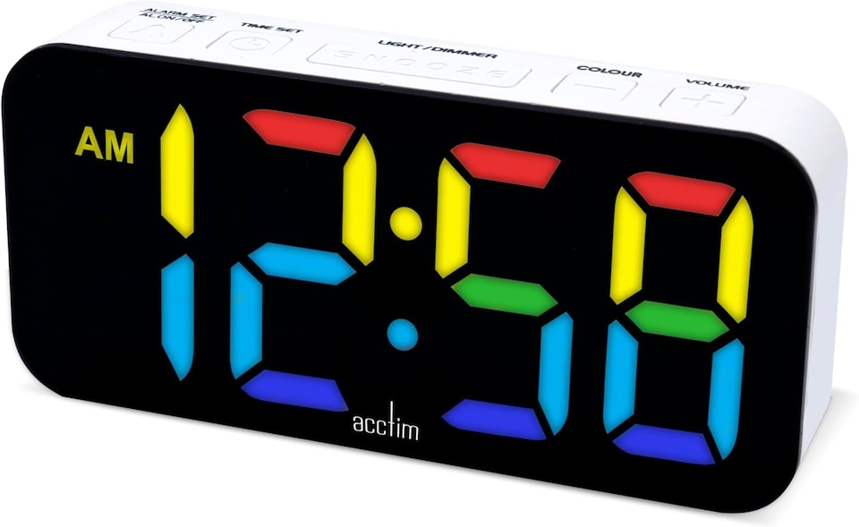 image 1 of Acctim Jaxon White Digital Alarm Clock, LED Colour Changing Display, USB-C Mains Powered, USB-C Charging Port