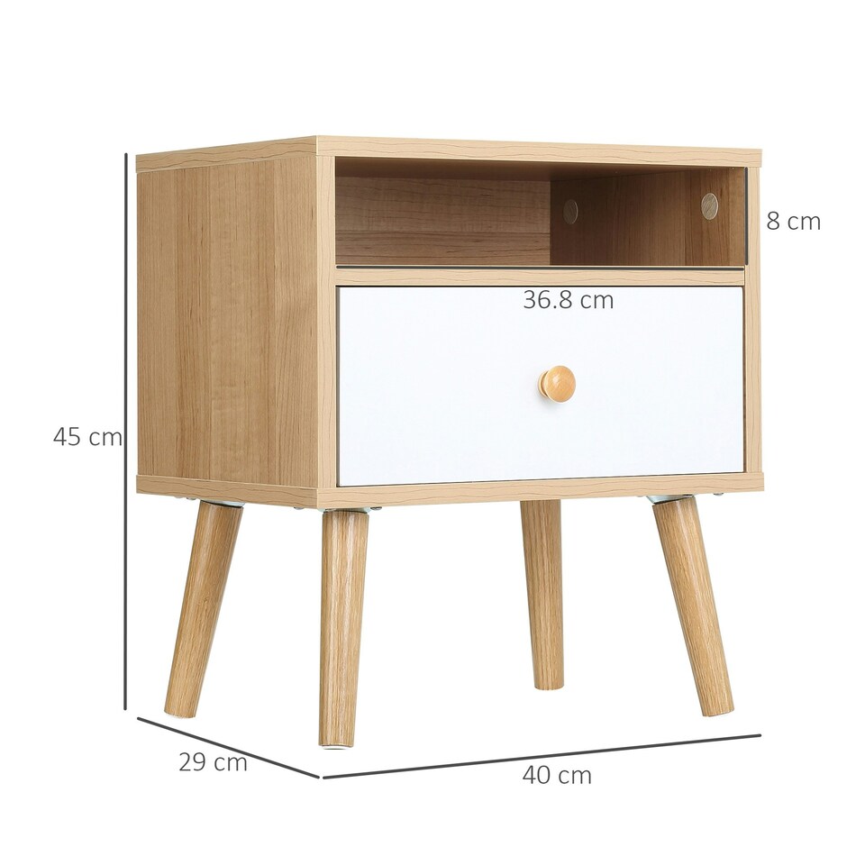 image 1 of HOMCOM Bedside Table Modern Nightstand Bedside Cabinet w/ Drawer Shelf Natural