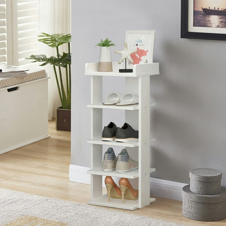 image 1 of Living and Home 5-Tier Shoe Rack Stand Shelf Space Saving - White