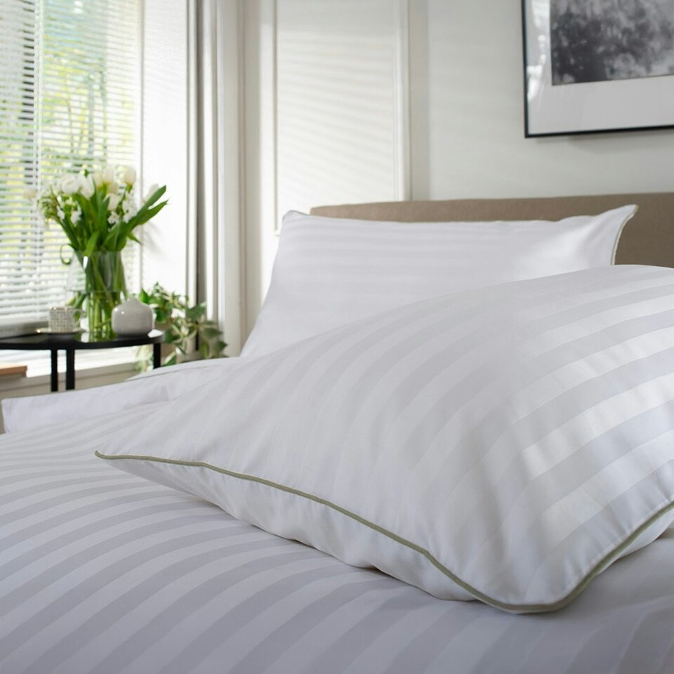 image 1 of 240 Thread Count Sateen Stripe White Duvet Cover Set - Loxley 100% Cotton Bedding with Piped Edge White | Super King