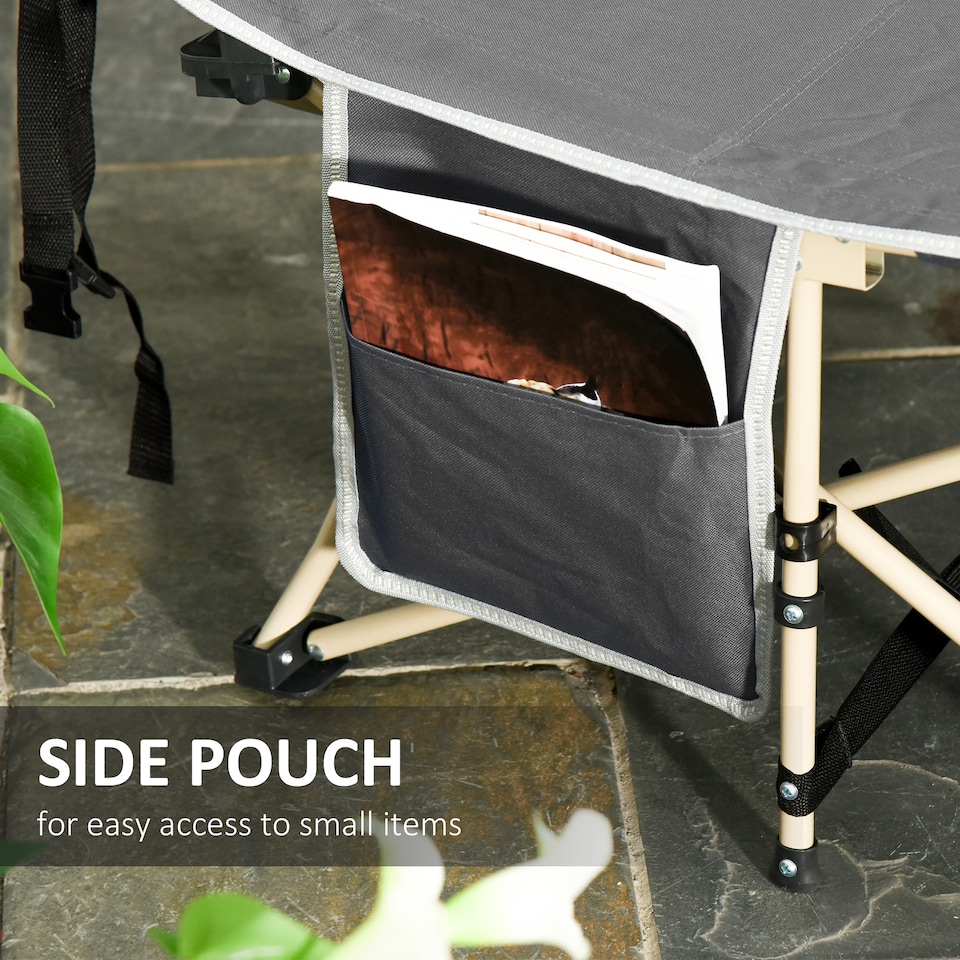 image 1 of Outsunny Single Person Camping Bed Folding Cot Outdoor Patio Portable Military Sleeping Bed Travel Guest Leisure Fishing with Side Pocket and Carry Bag - Grey