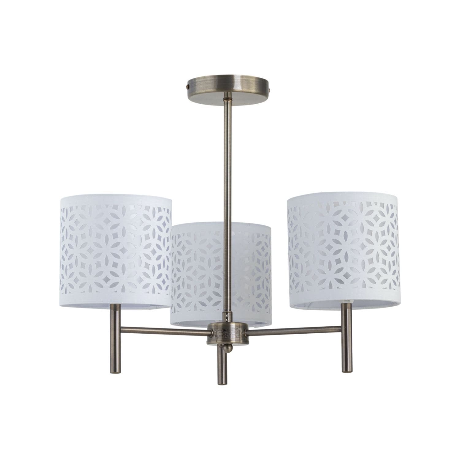 First Choice Lighting Brea - Antique Brass 3 Light Fitting with White Cut Out Shades in Gold