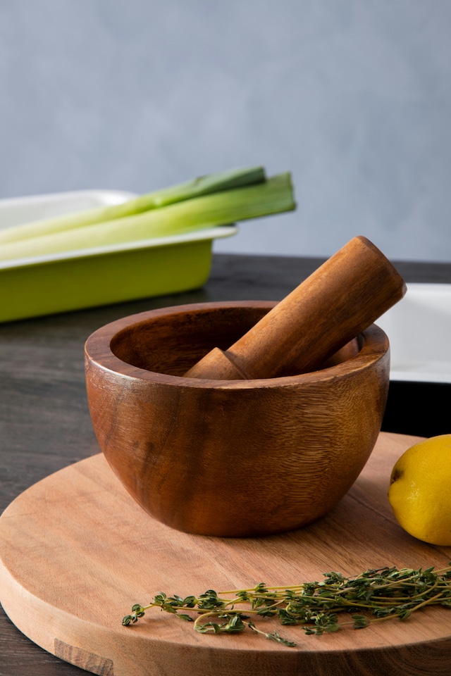 image 1 of Interiors By Premier Acacia Wood Mortar and Pestle, Durable 13cm Eco-Friendly Spice Grinder for Kitchen