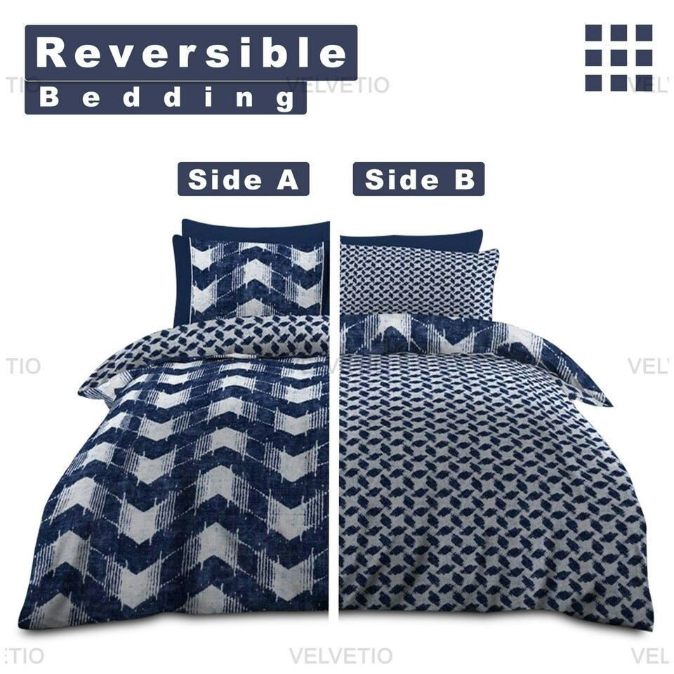 image 1 of VELVETIO Jovana Complete Duvet Cover Set with Fitted Sheet Printed Bedding Quilt Blue | Double