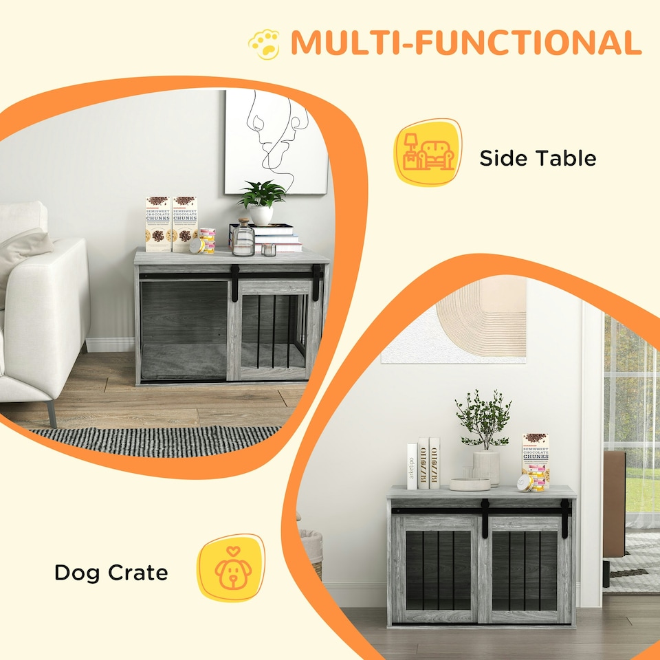image 1 of PawHut Dog Crate Furniture with Removable Cushion, for Medium Dogs - Grey