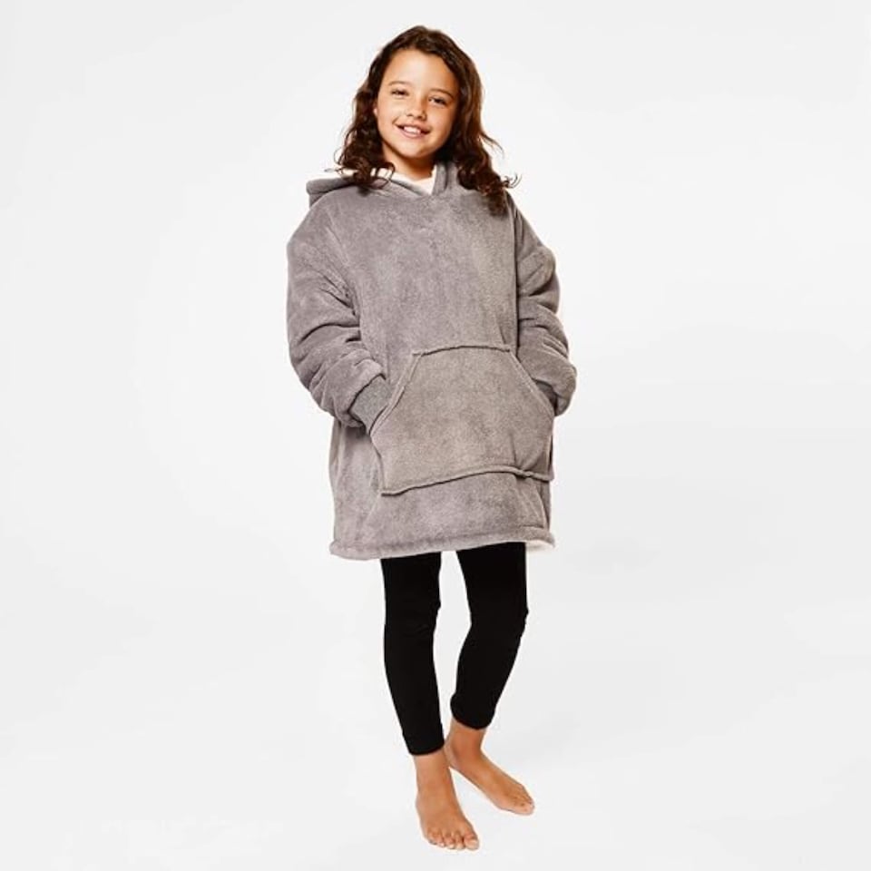 image 1 of Sienna Kids Oversized Hoodie Blanket Soft Sherpa Fleece Charcoal Grey | Grey | Charcoal Grey
