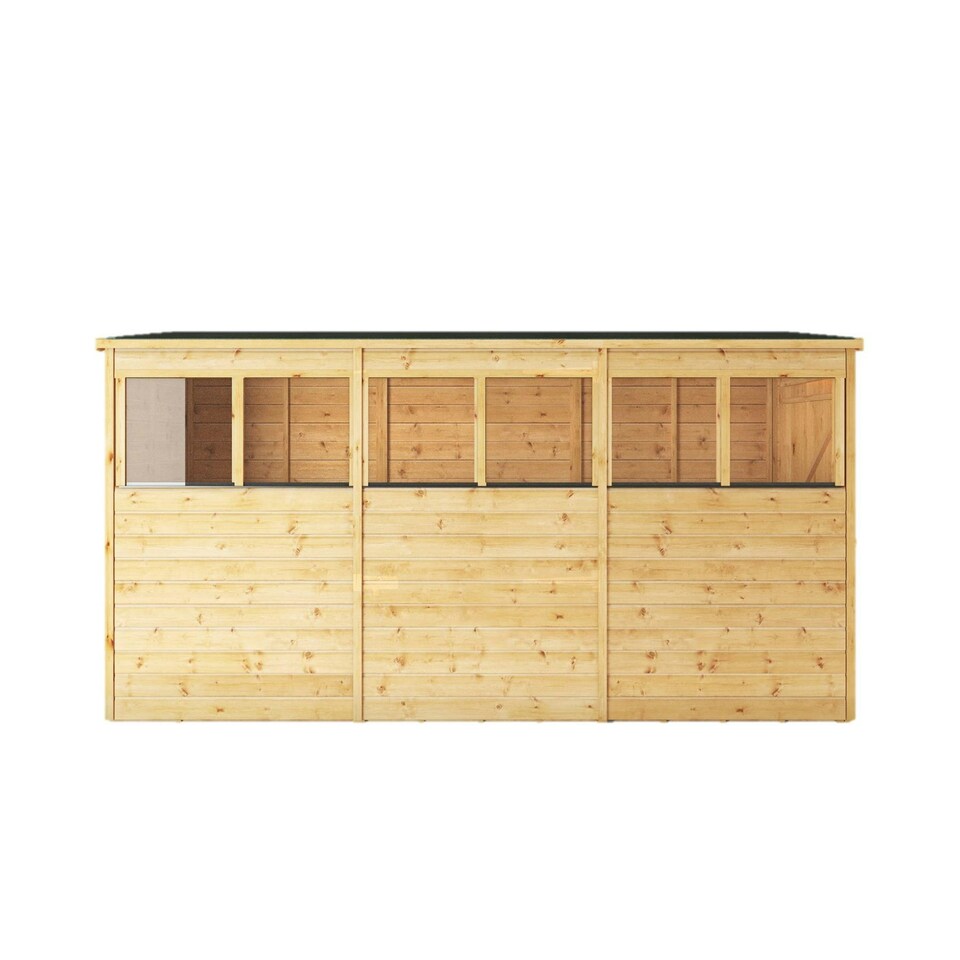 image 1 of 12 x 4 Modular Garden Shed Wooden Shiplap Pent Tongue and Groove Storage Brown