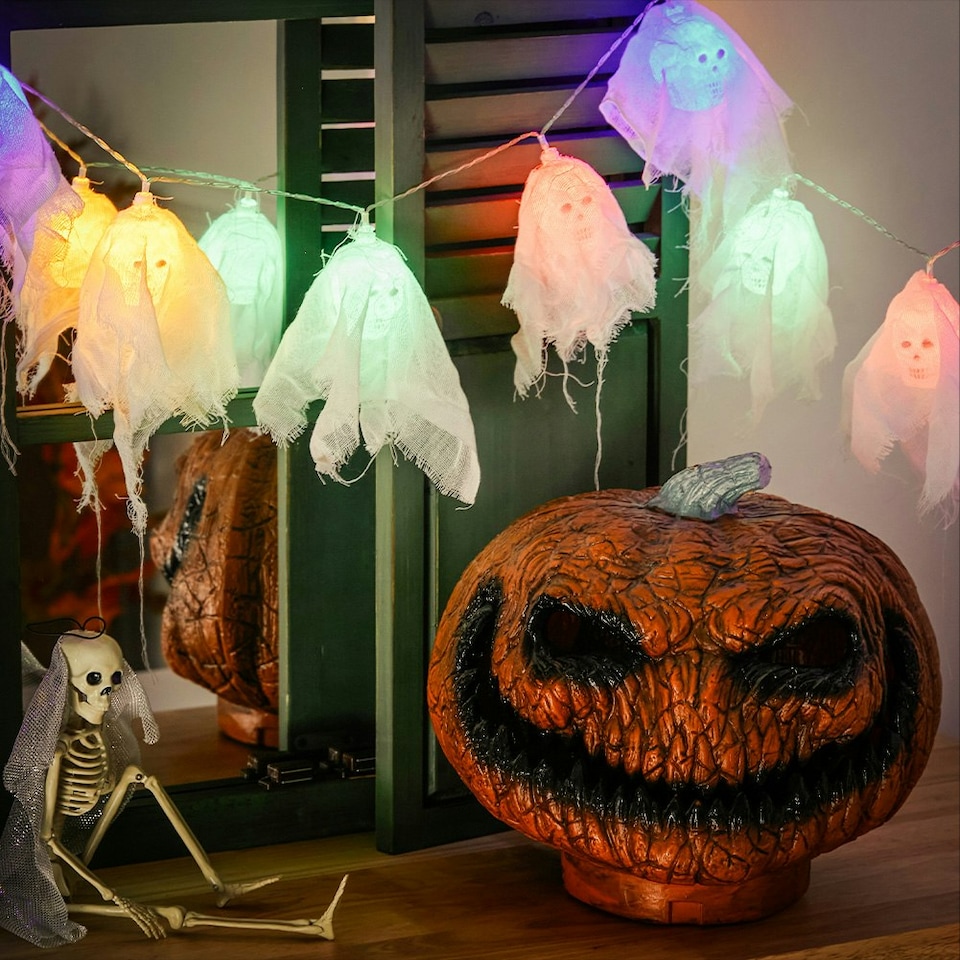 image 1 of Living and Home Halloween LED Skull String Lights - Colorful