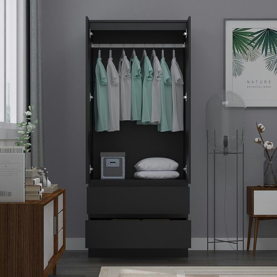 image 1 of FWStyle Stora 2 Door 2 Drawer Combination Wardrobe - Matt Black Black