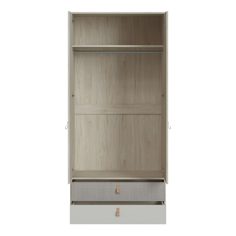 image 1 of Denim 2 Door 2 Drawer Wardrobe in Light Walnut, Grey Fabric Effect and Cashmere