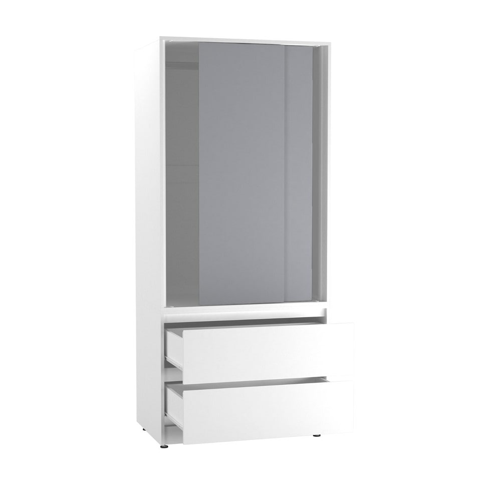 image 1 of URBNLIVING 2 Sliding Door Wardrobe With 2 Drawers And Hanging Rail | White | Grey Doors | 1