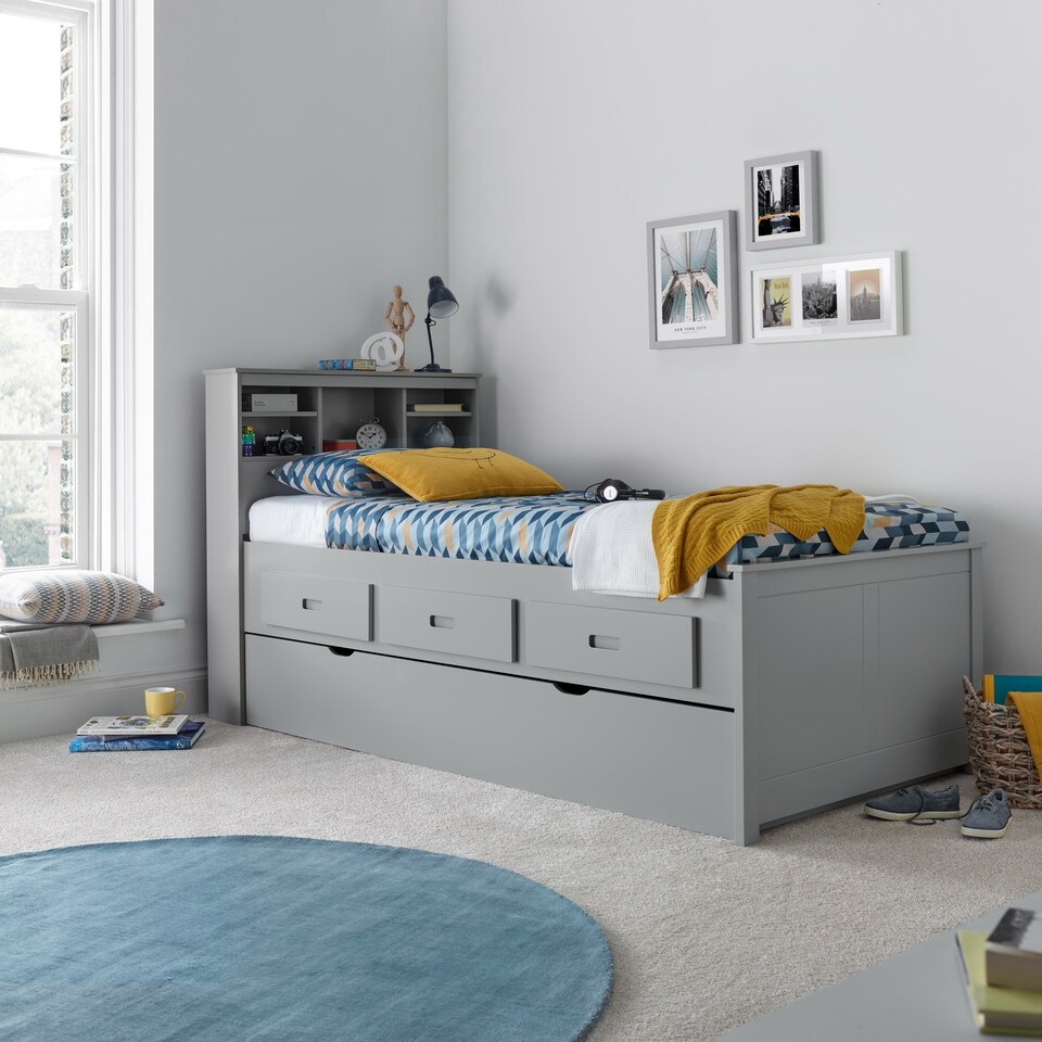 image 1 of Veera Grey Guest Bed With Drawers No trundle And Ethan Spring Mattress