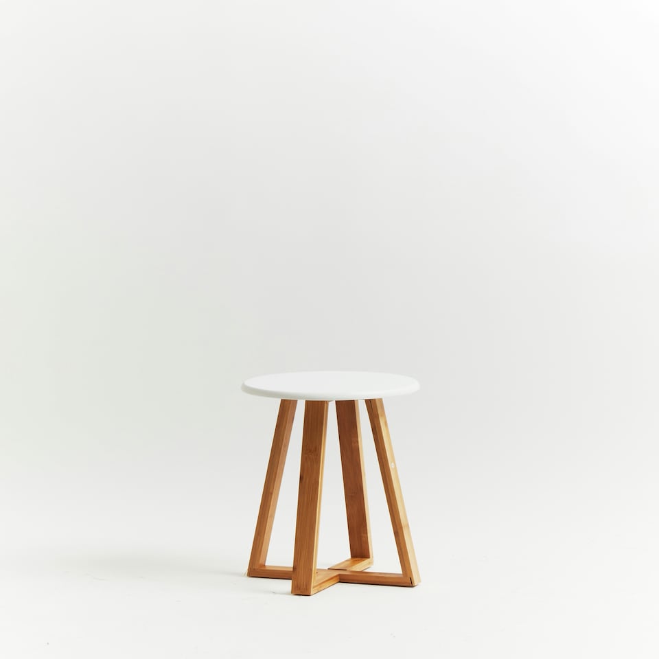 image 1 of Interiors By Premier Contemporary White And Natural Bamboo Round Stool, Durable Round Stool For Kitchen, Versatile Kitchen Stool