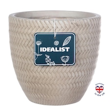 Plaited Style Beige Round Garden Planter, Outdoor Plant Pot D24 H23 cm, 10.4 ltrs Cap.