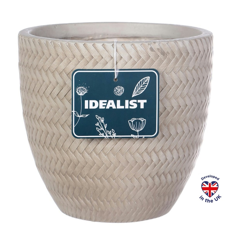 image 1 of Plaited Style Beige Round Garden Planter, Outdoor Plant Pot D24 H23 cm, 10.4 ltrs Cap.