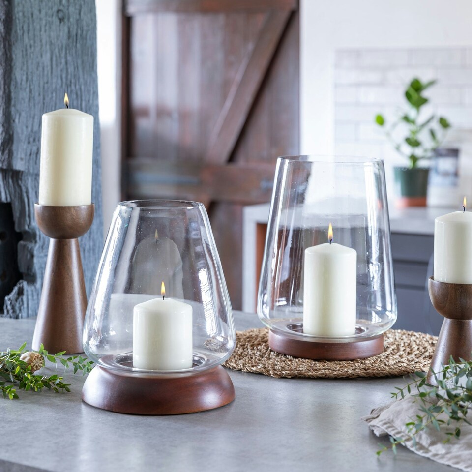 image 1 of Harvey Walnut Wooden Candle Holders Set of 2 N/A