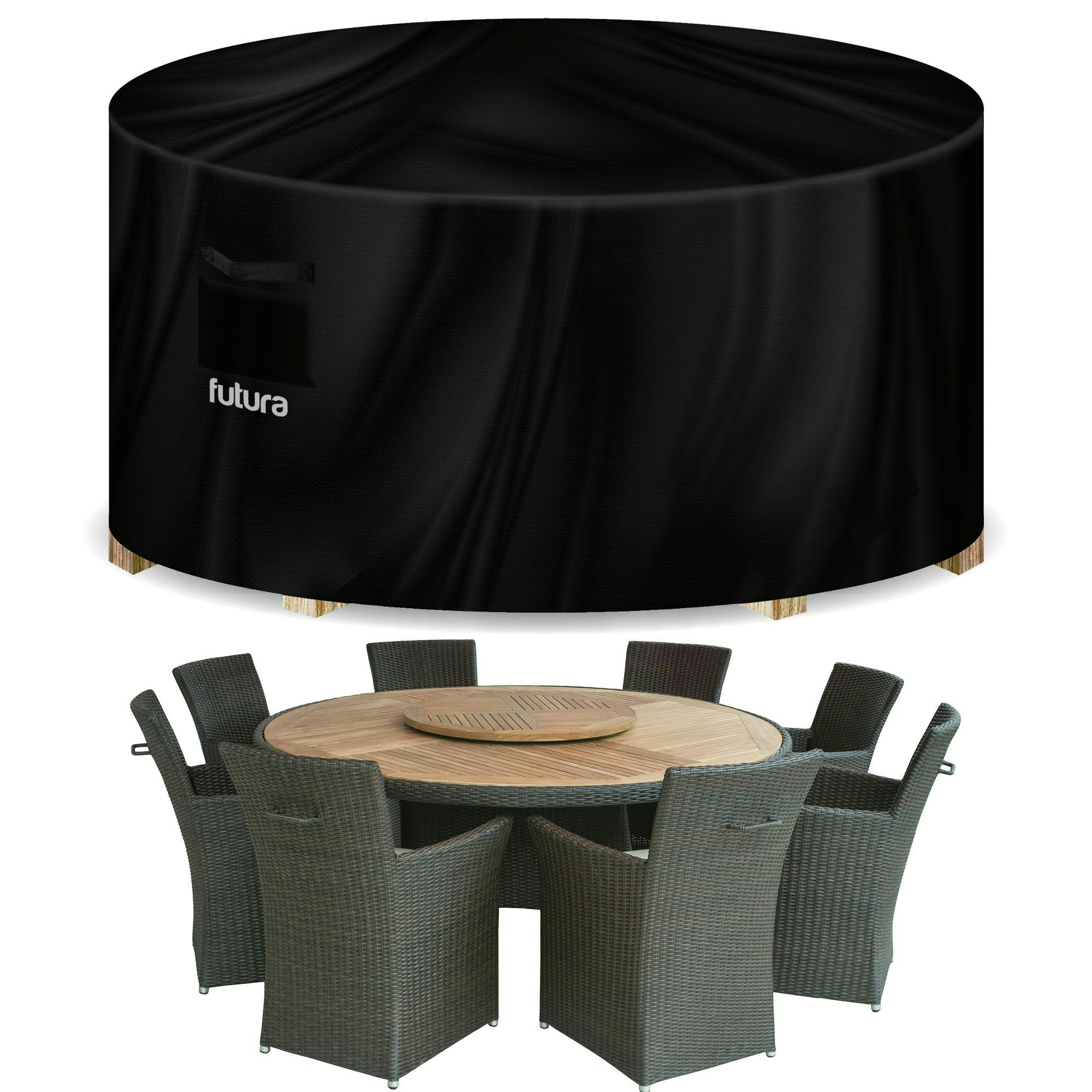 Futura Round 230x100cm Waterproof Garden Furniture Cover 420D | Black | Black | 230x100cm | 1
