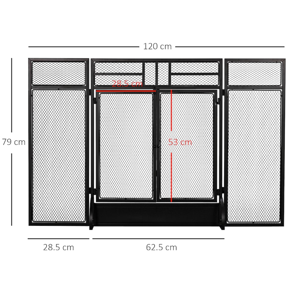 image 1 of HOMCOM 3-Panel Folding Fireplace Screen with Door, Freestanding Spark Guard, Metal Mesh Fireguard, Black