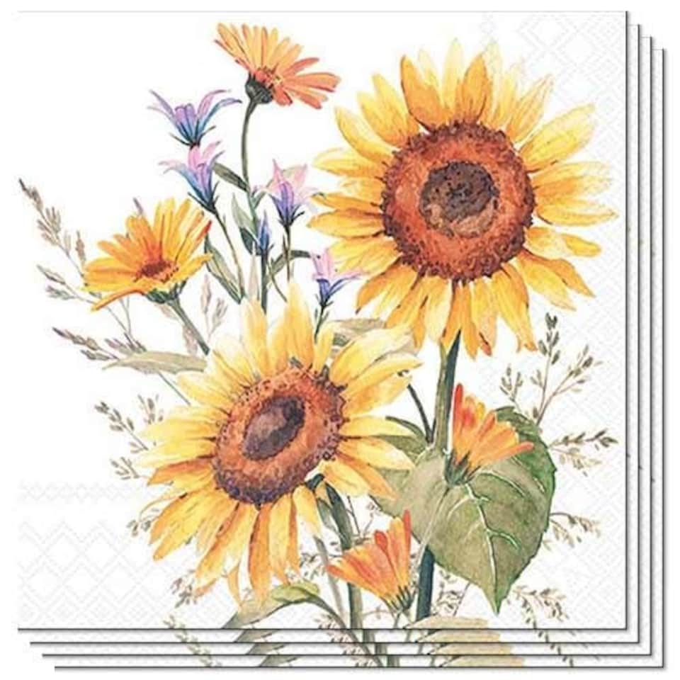 Watercolour Sunflowers Paper Luncheon Napkins 3 Ply 33cm - Pack of 20 | Multi