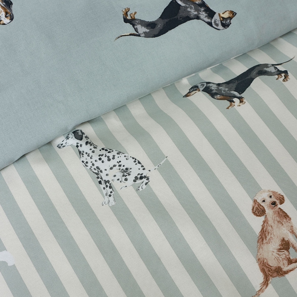 image 1 of Catherine Lansfield Dog Stripe Reversible Duvet Cover Set