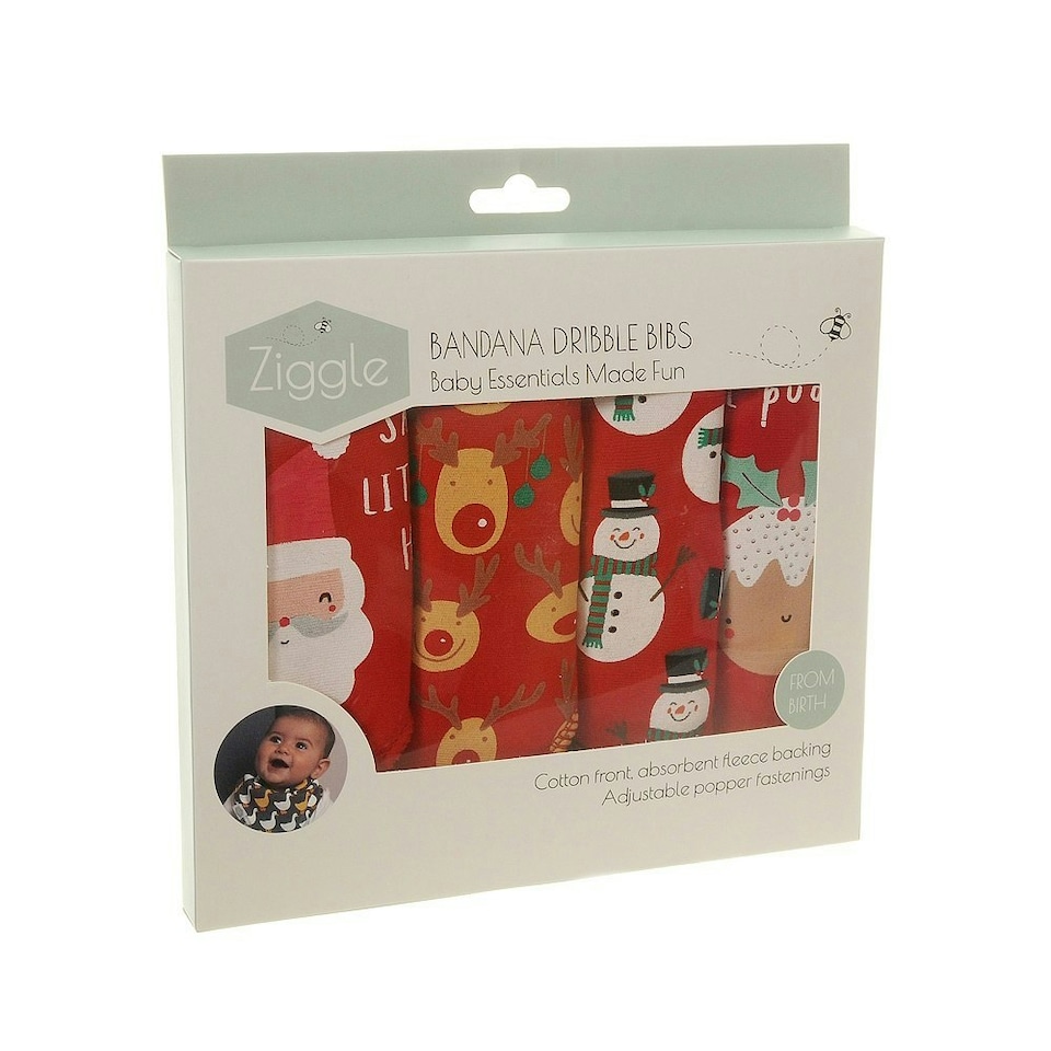 image 1 of Ziggle Bandana Dribble Bibs Christmas Pack of 4 | Red | One Size | 4