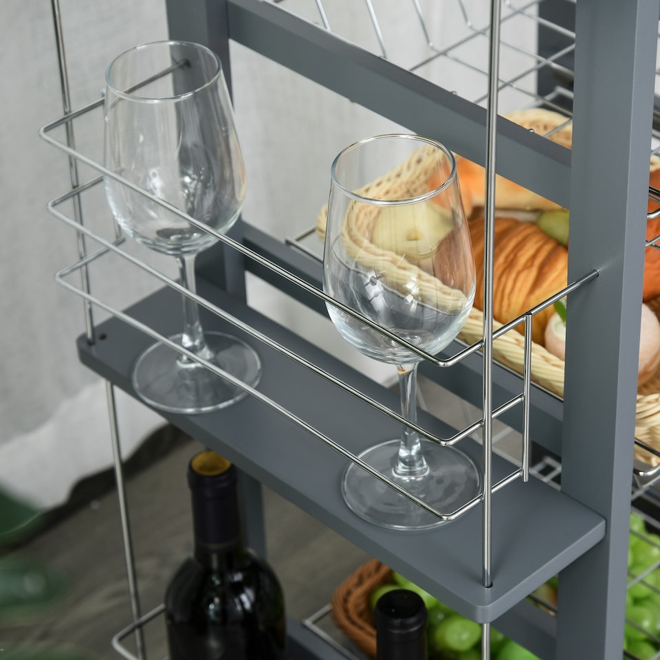 image 1 of HOMCOM Multi-Use Kitchen Island Trolley Baskets Side Racks Drawer WorktopGrey