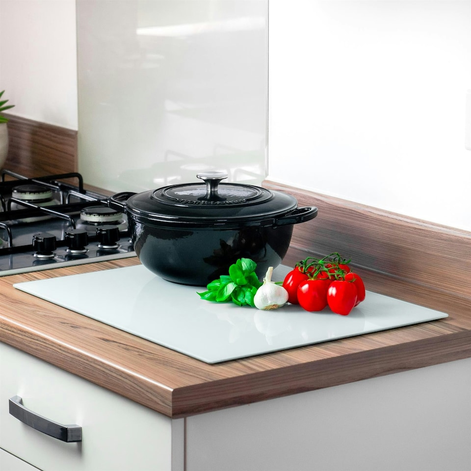 image 1 of Harbour Housewares Glass Kitchen Chopping Board - 50 x 40cm - White - Cutting Board Worktop Saver Worksurface Protector Glass Chopping Board White