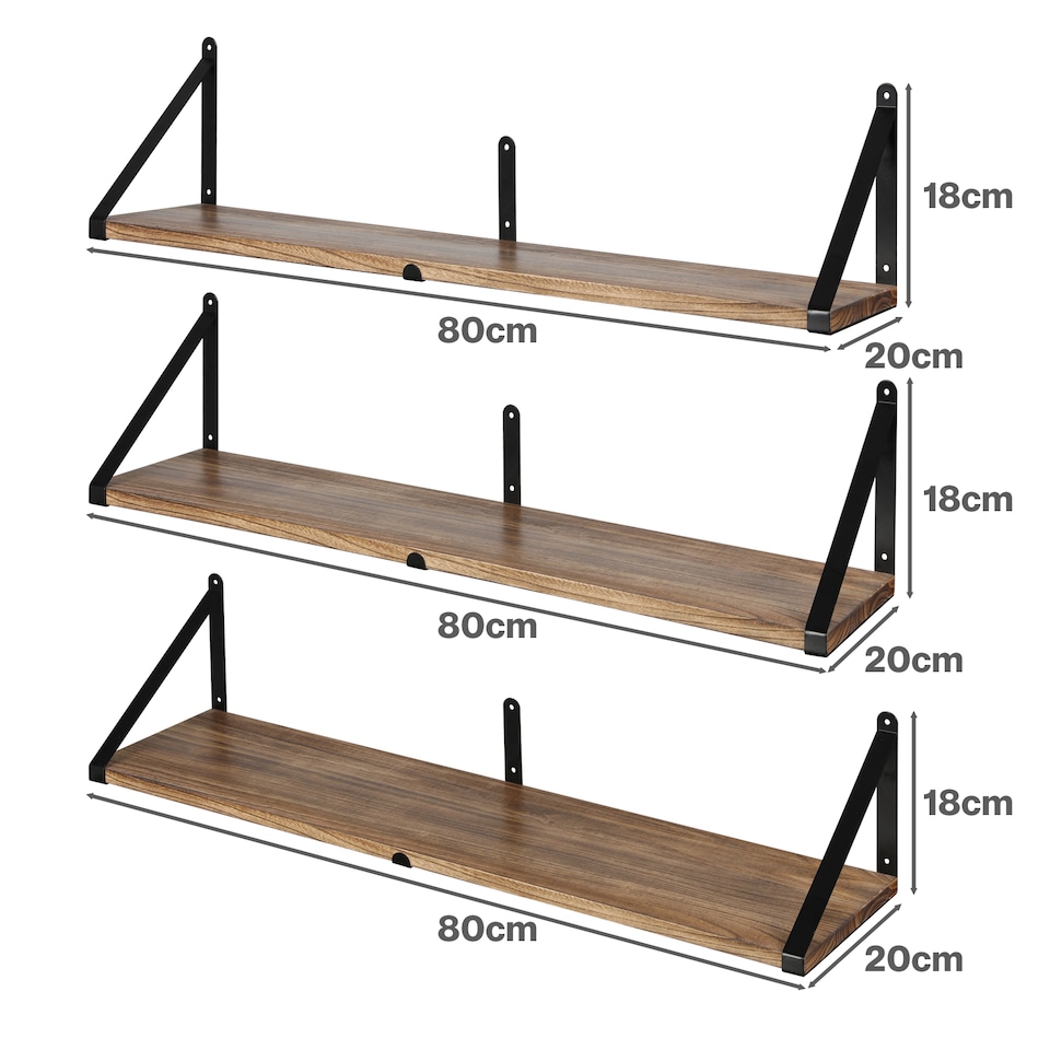 image 1 of Levede Floating Shelves Wall Mounted Book Shelves for Wall Set of 3 Natural
