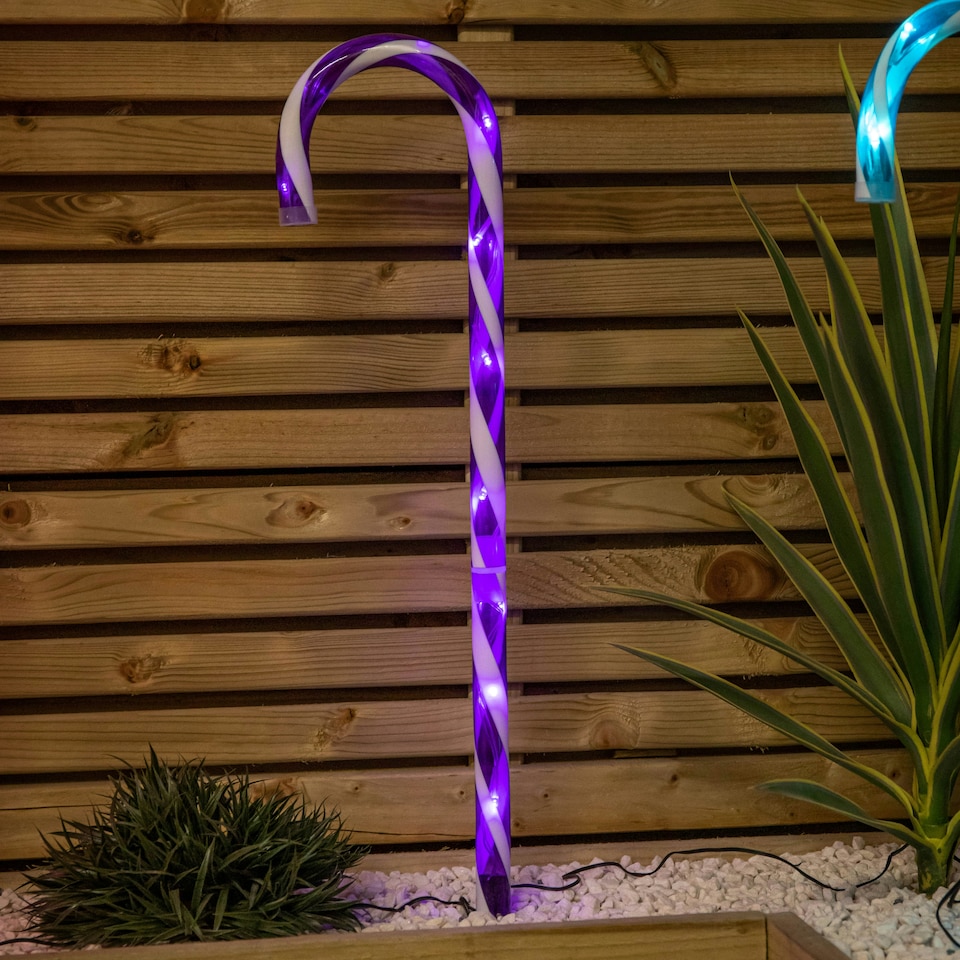 image 1 of 62cm Set of 4 Light up Christmas Candy Cane Garden Path Lights with 40 Rainbow LEDs
