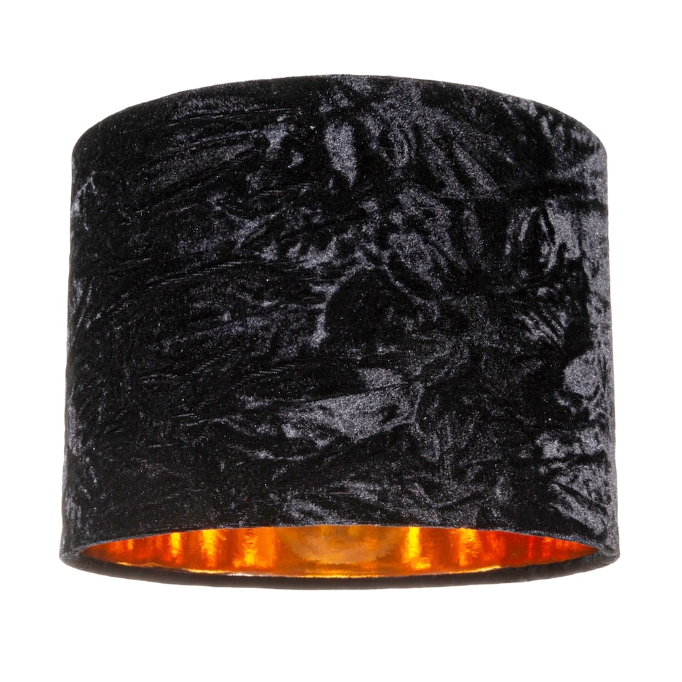 image 1 of Modern Black Crushed Velvet 8 Inch Table-Pendant Lampshade with Shiny Copper Inner | Black