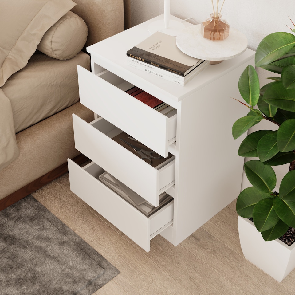 image 1 of 3 Drawer Bedroom Storage Cabinet | Multi | White & White | 1